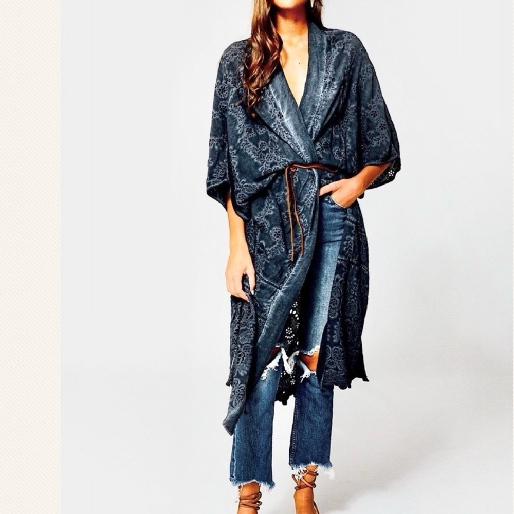 Young Fabulous & Broke Keiko Black Sand Boho Eyelet Kimono. One size.